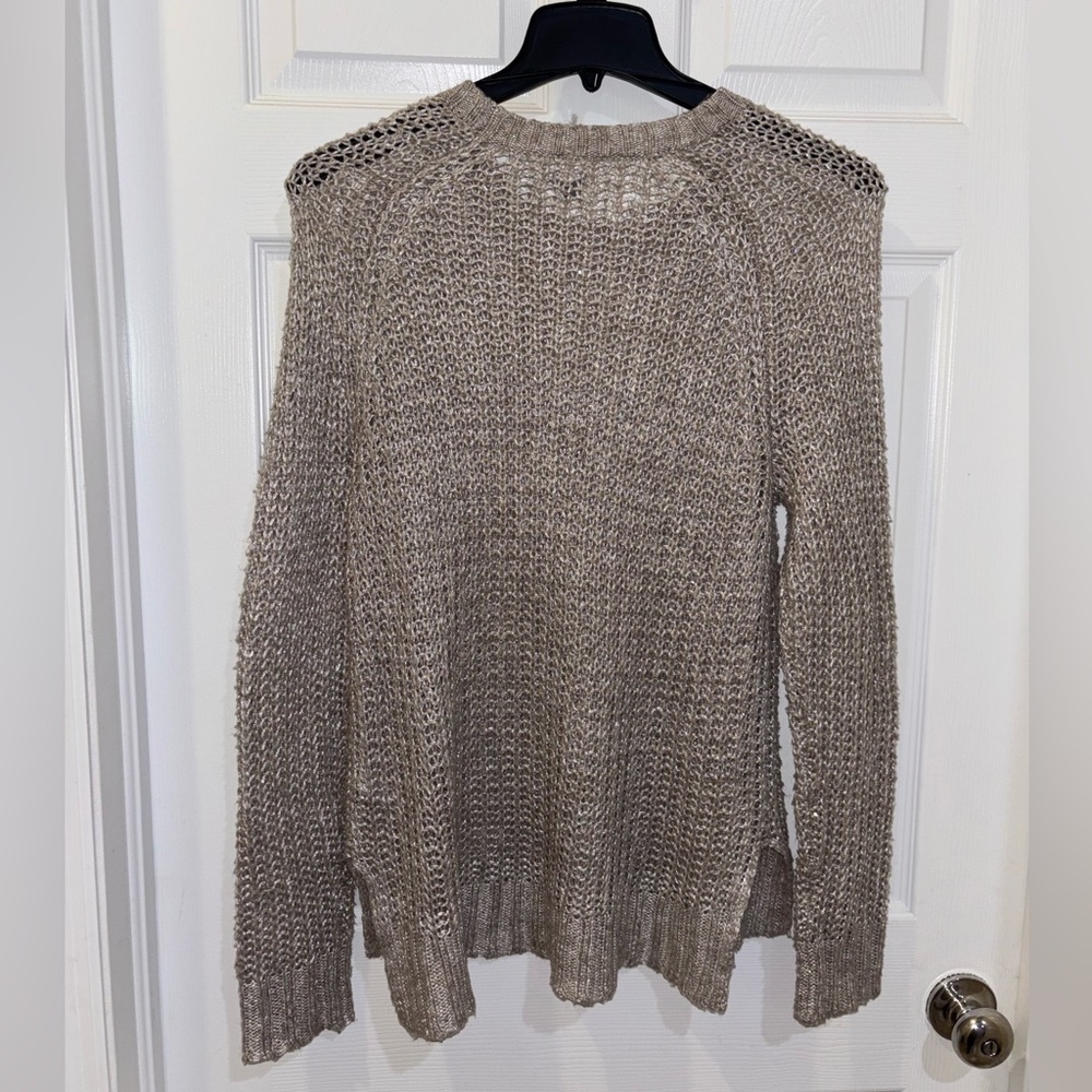 AERIE Sheer Cable Knit Women's Cotton Blend Sweater Size M Gray Soft & Cozy - Picture 4 of 8
